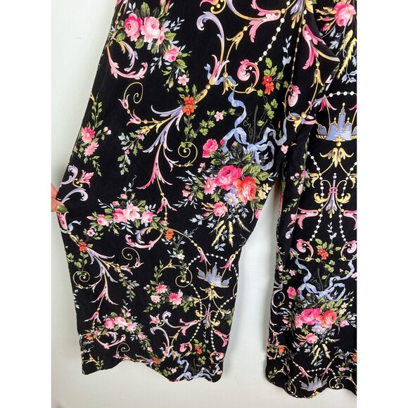 Betsey Johnson Collection 100% Silk Floral Wide Leg Pants Black Colorful Y2K 6 - Picture 8 of 16